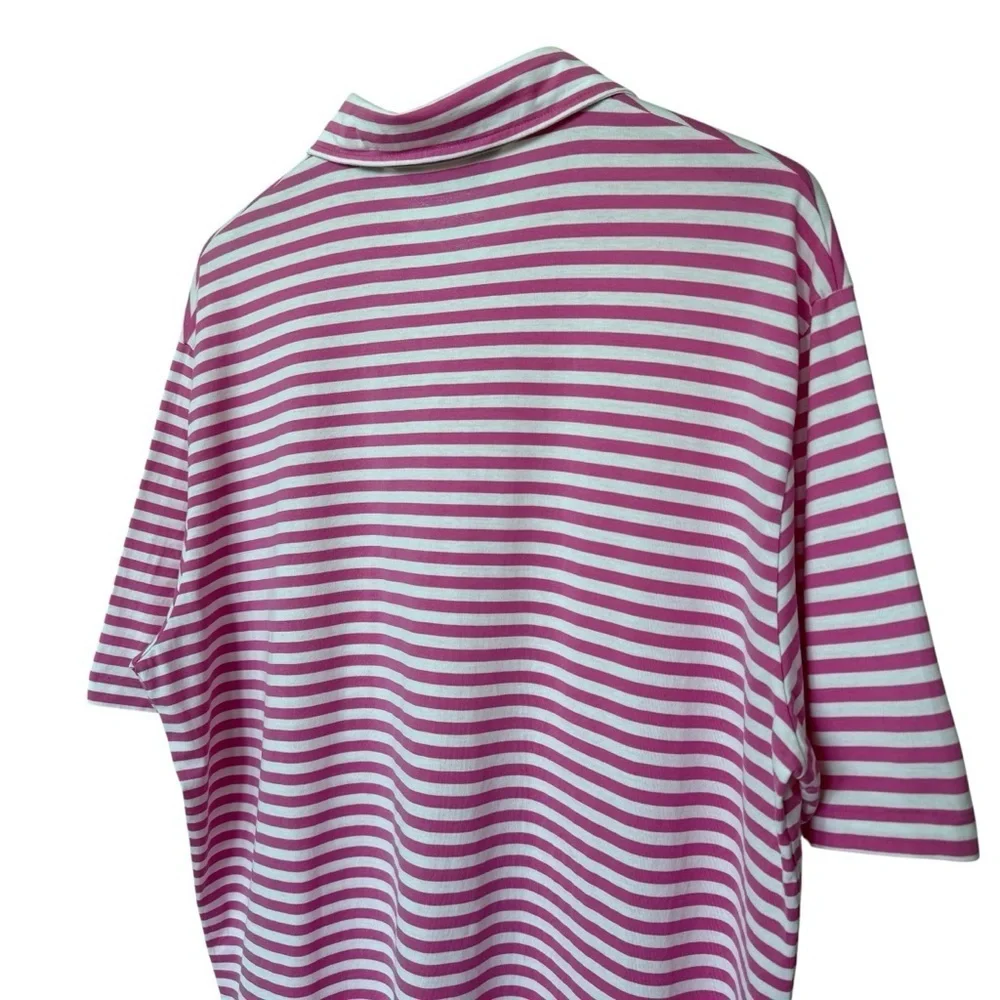 Ralph Lauren Polo Golf Men's XL Pink White Stripe Polo Shirt Short Sleeve Casual